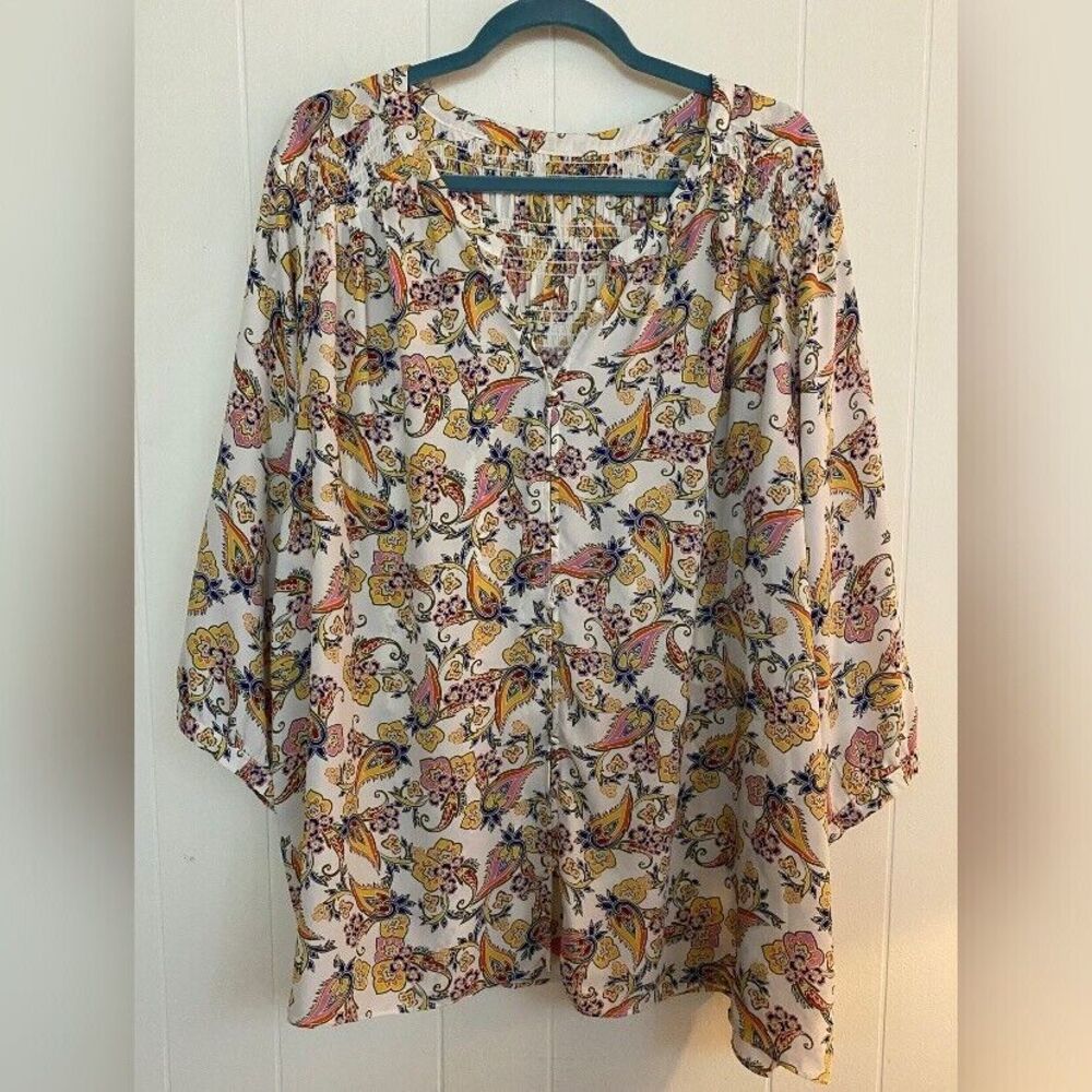 Blouse Women’s 3X Multicolored Floral Paisley Tunic Flowy Cottagecore